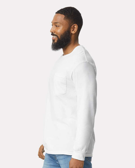 Gildan Ultra Cotton Crewneck Long Sleeve Pocket T-Shirt 2410