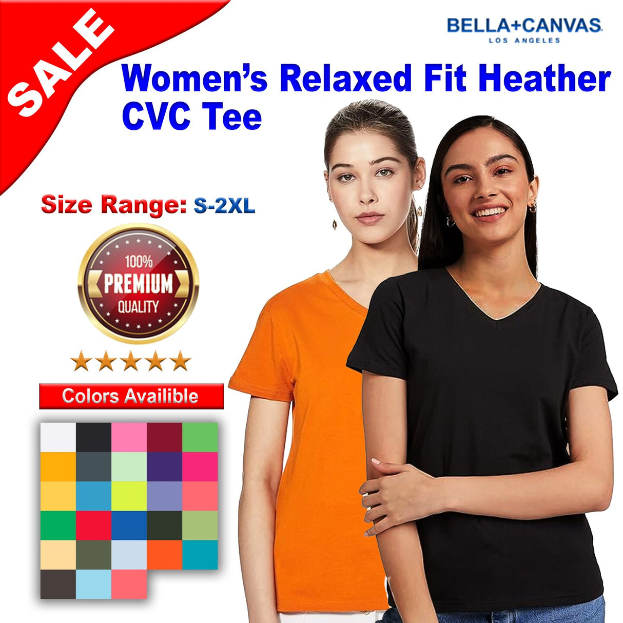 BELLA + CANVAS® Women's Relaxed Heather CVC V-Neck Short Sleeve T-Shirt - 6405CVC
