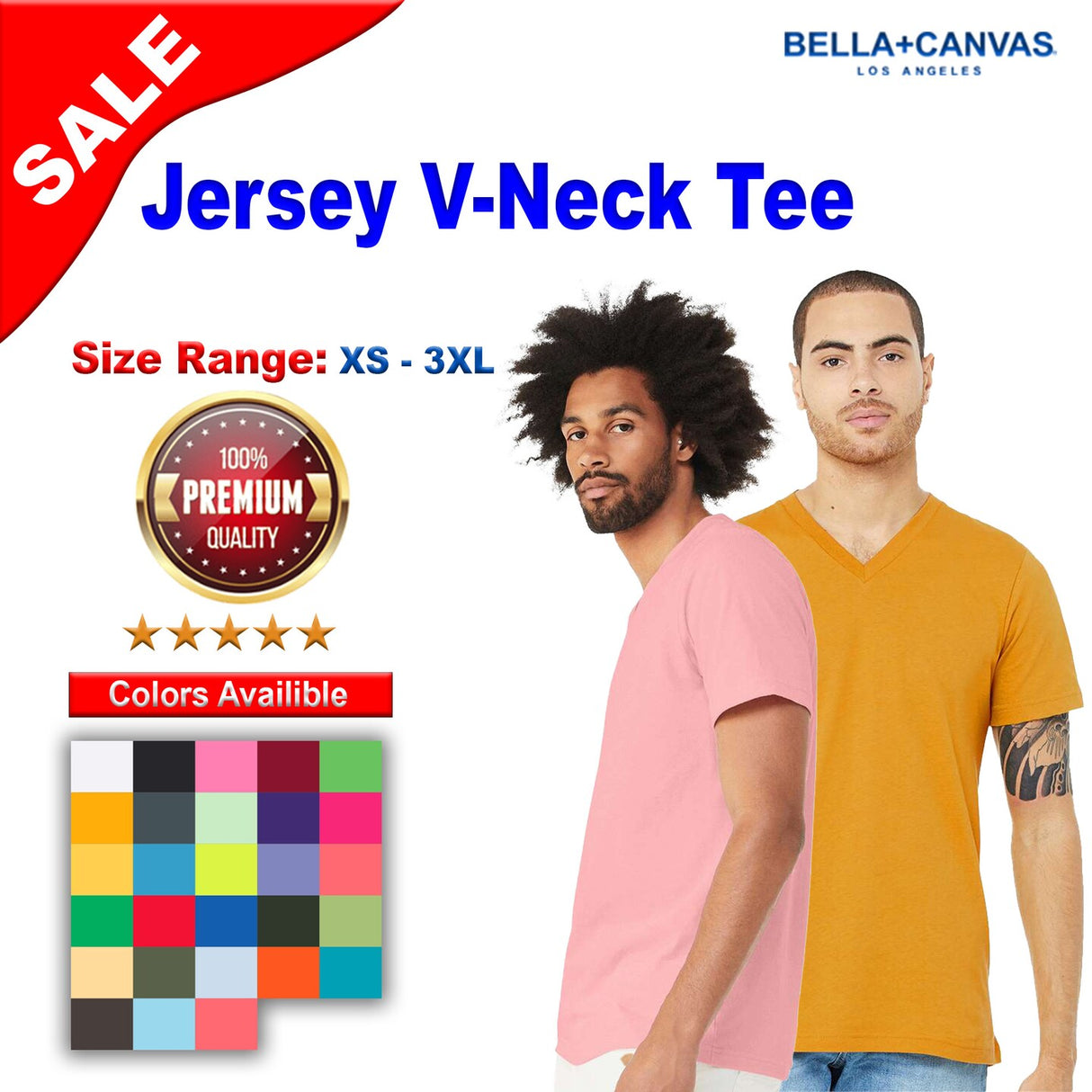 BELLA + CANVAS® V Neck Short Sleeve Jersey T-Shirt