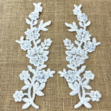 1 Pair Beaded & Corded Floral Lace Applique 10" x 2" Each Side