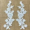 1 Pair Beaded & Corded Floral Lace Applique 10" x 2" Each Side