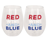 Red Wine & Blue Patriotic Plastic Stemless Wine Glass