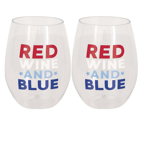 Red Wine & Blue Patriotic Plastic Stemless Wine Glass