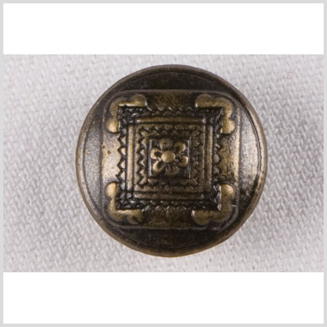 Metal Shank Back Button - 28L/18mm - Antique Brass Floral Quilt Square