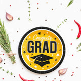 25 Count Yellow Congrats Grad 9 Inch Paper Plates for Cheerful Graduation