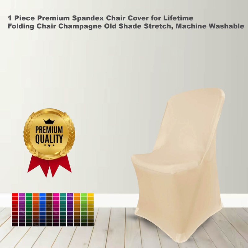 1 Piece Premium Spandex Chair Cover for Lifetime Folding Chair Champagne Old Shade Stretch, Machine Washable