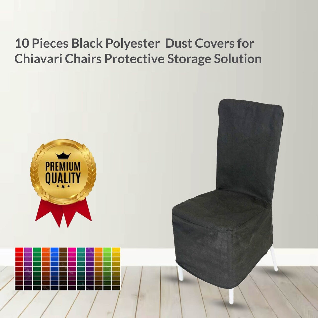 10 Pieces Black Polyester Dust Covers for Chiavari Chairs Protective Storage Solution