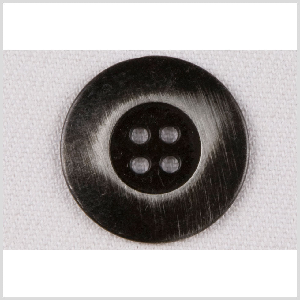 Metal 4-Hole Button - 24L/15mm - Gunmetal Flat Rim with Distressed Streaks