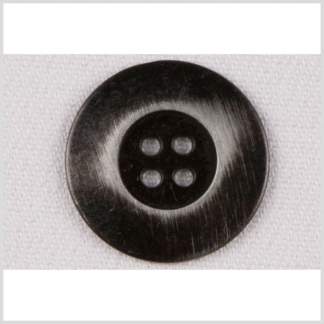 Metal 4-Hole Button - 24L/15mm - Gunmetal Flat Rim with Distressed Streaks