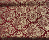 Cleopatra Chenille Upholstery Fabric - Ruby Red Gold Damask Print, 56" Width (1 Yard)