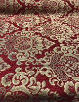 Cleopatra Chenille Upholstery Fabric - Ruby Red Gold Damask Print, 56" Width (1 Yard)