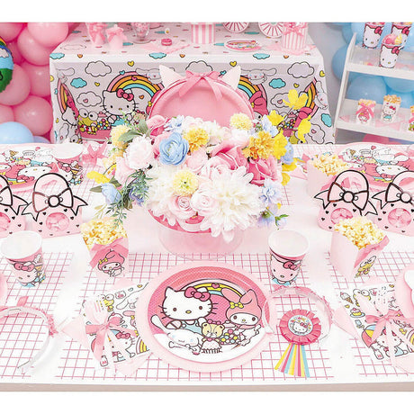 8 Count Hello Kitty Paper Dinner Plates Birthday Party Supplies for Girls Pink Rainbow Theme 9"