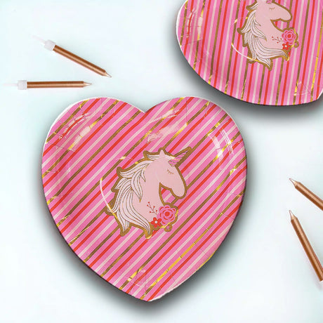 8 Ct. Valentine's Day Unicorn & Gold Foil Paper Dessert Plates 7.5"