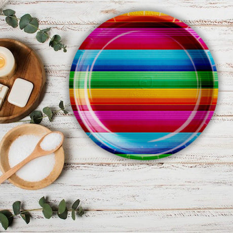 8 Count Bright Fiesta Party Paper Plates for Birthday or Colorful Dinner Events 9"