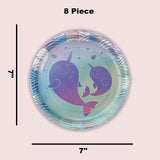 8 Count Iridescent Narwhal Party Paper Dessert Plates 7 Inch Disposable Kids Birthday Supplies