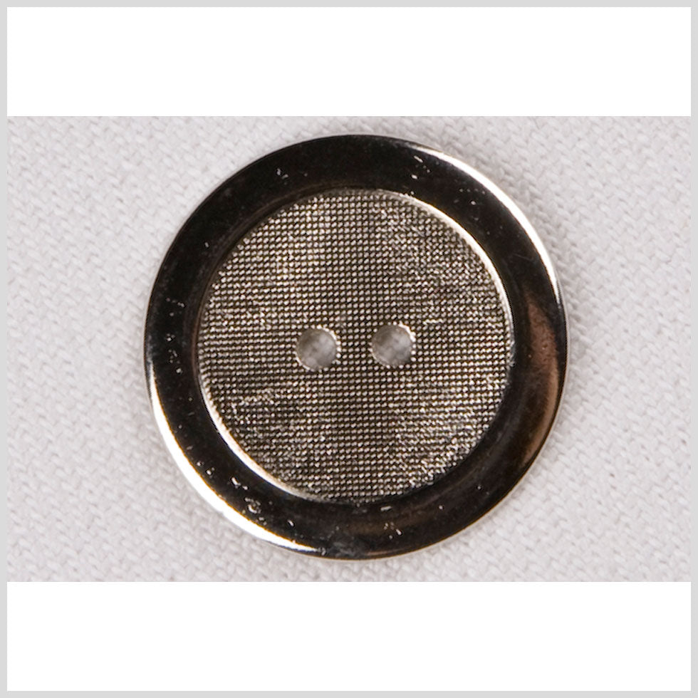 Silver 2-Hole Metal Coat Button with Raised Rim and Textured Center - 36L/23mm