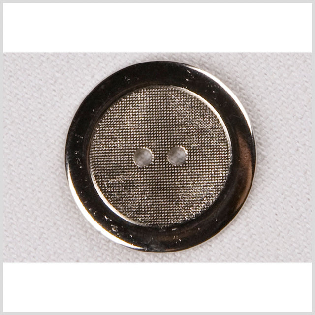 Silver 2-Hole Metal Coat Button with Raised Rim and Textured Center - 36L/23mm
