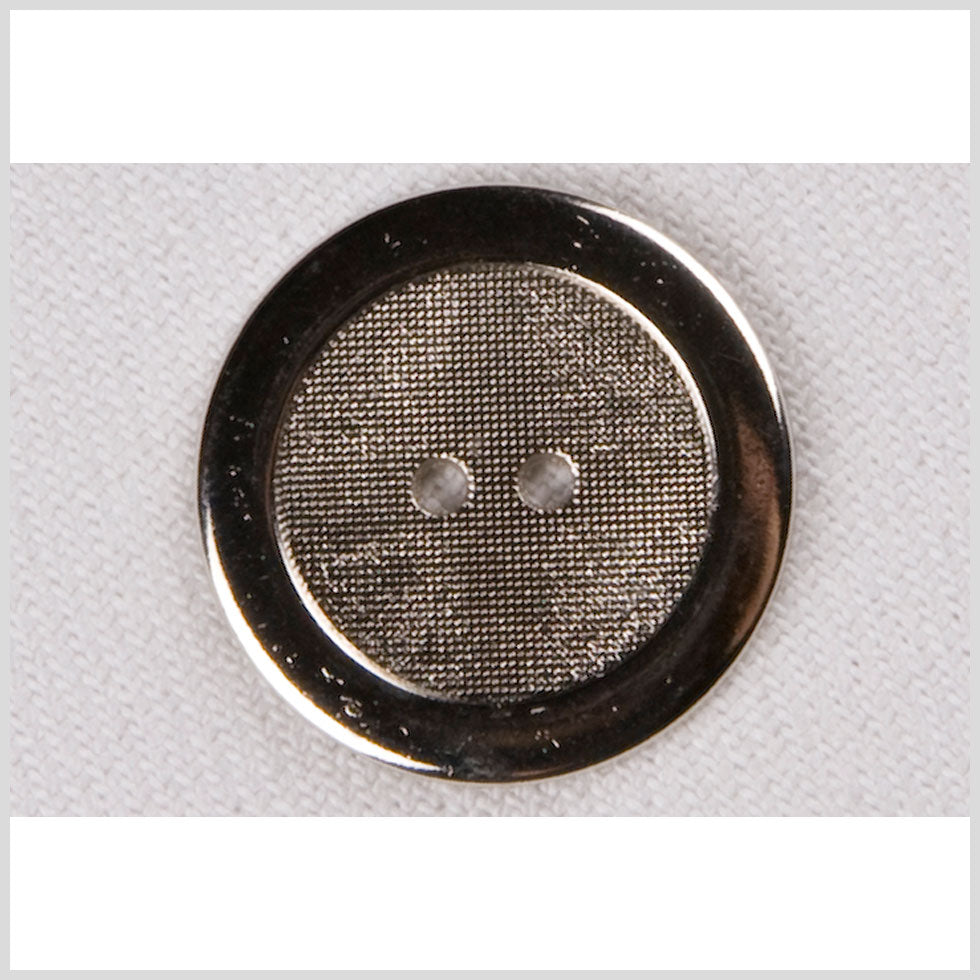 Silver 2-Hole Metal Coat Button with Raised Rim and Textured Center - 28L/18mm