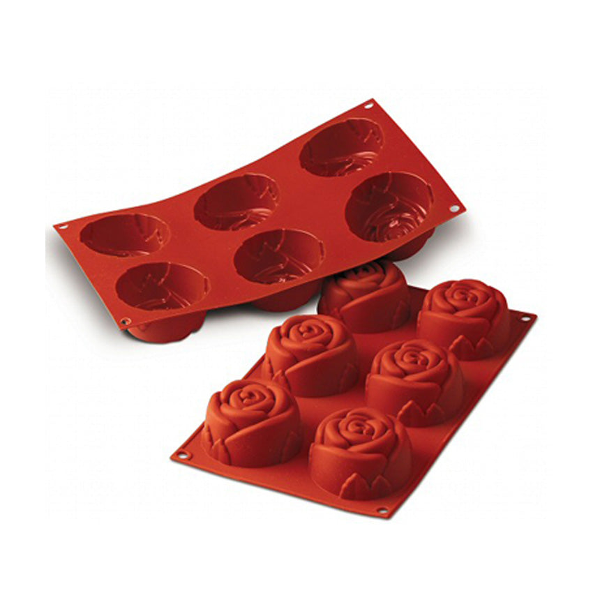 Silikomart Silicone Bakeware Rose Shape Mold 3.89 Oz, 2.99" Dia x 1.57" High 6 Cavities