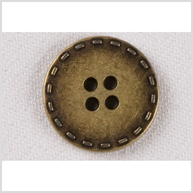 Metal 4-Hole Button - 28L/18mm - Yellow Brass Stitches Embossed Rim