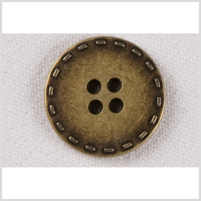Metal 4-Hole Button - 24L/15mm - Yellow Brass Stitches Embossed Rim