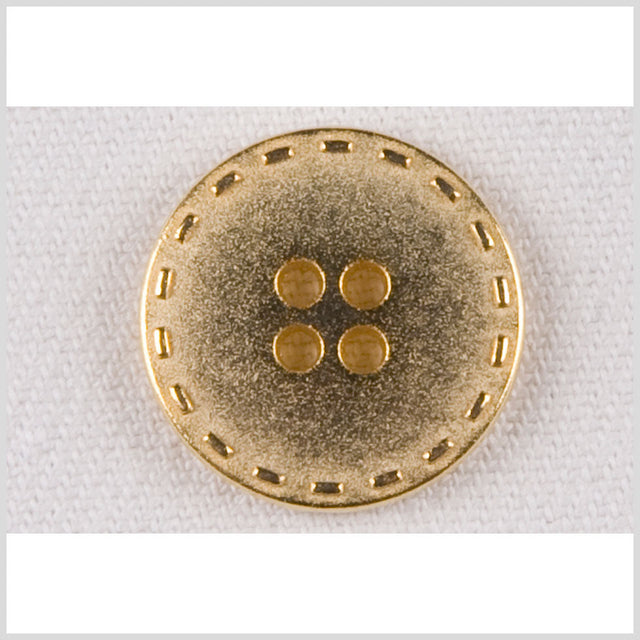 Metal 4-Hole Button - 32L/20mm - Gold Flat with Stitched Border