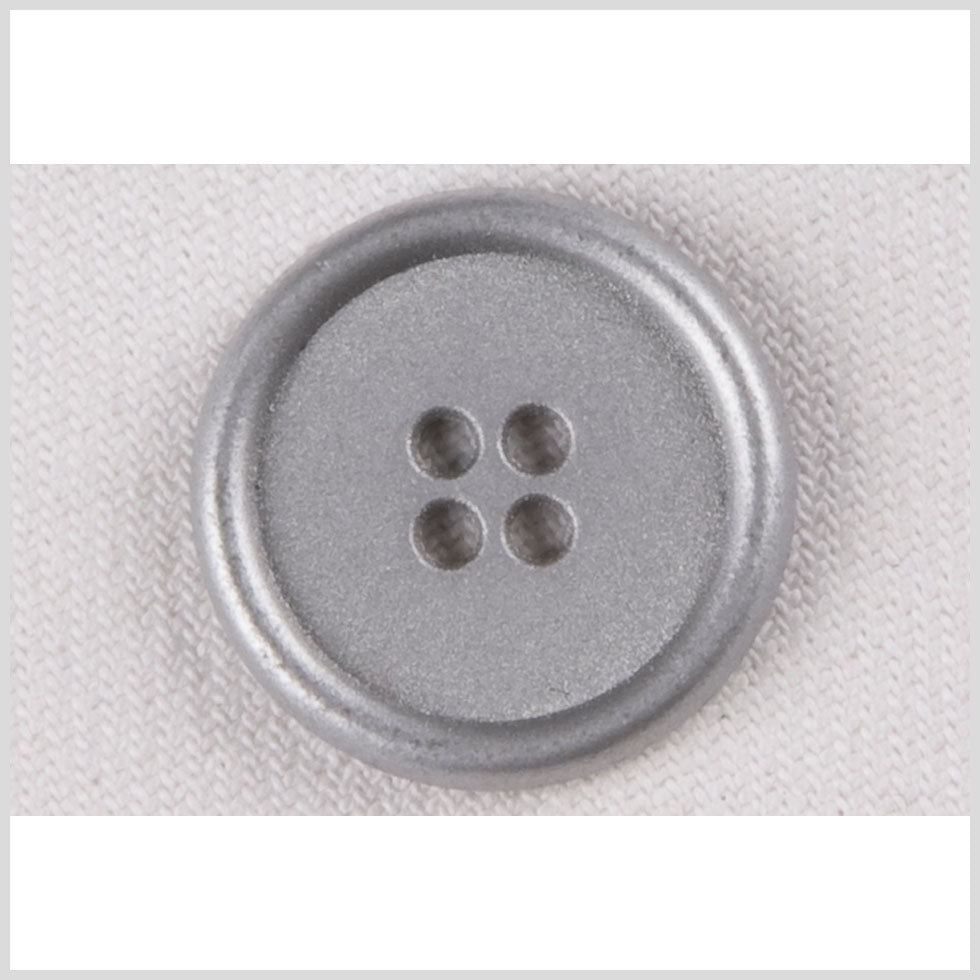Silver 4-Hole Metal Coat Button with Rounded Rim - 24L/15mm