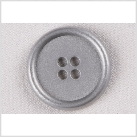 Silver 4-Hole Metal Coat Button with Rounded Rim - 24L/15mm