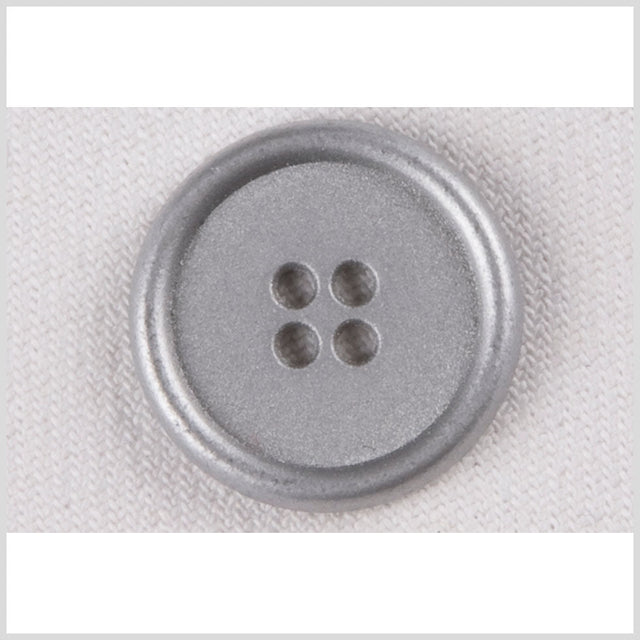 Silver 4-Hole Metal Coat Button with Rounded Rim - 18L/11.5mm