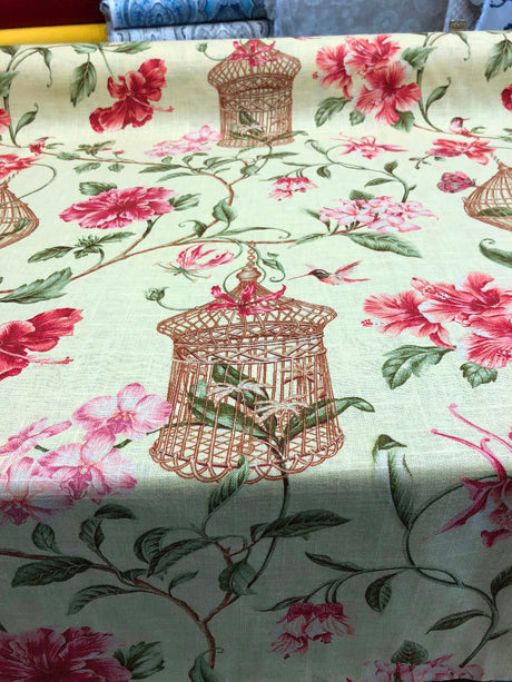 Kauai Bird Cage Gold Linen Rayon Fabric - Bird Cage Pattern, Gold, 54" Width (1 Yard)