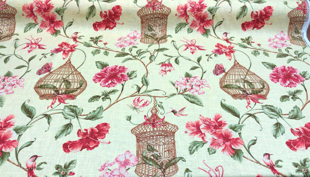 Kauai Bird Cage Gold Linen Rayon Fabric - Bird Cage Pattern, Gold, 54" Width (1 Yard)