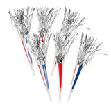 7 1/2" Patriotic Red, White & Blue Fringe Horn with Silver Fringe 12 Pc.