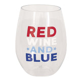 Red Wine & Blue Patriotic Plastic Stemless Wine Glass