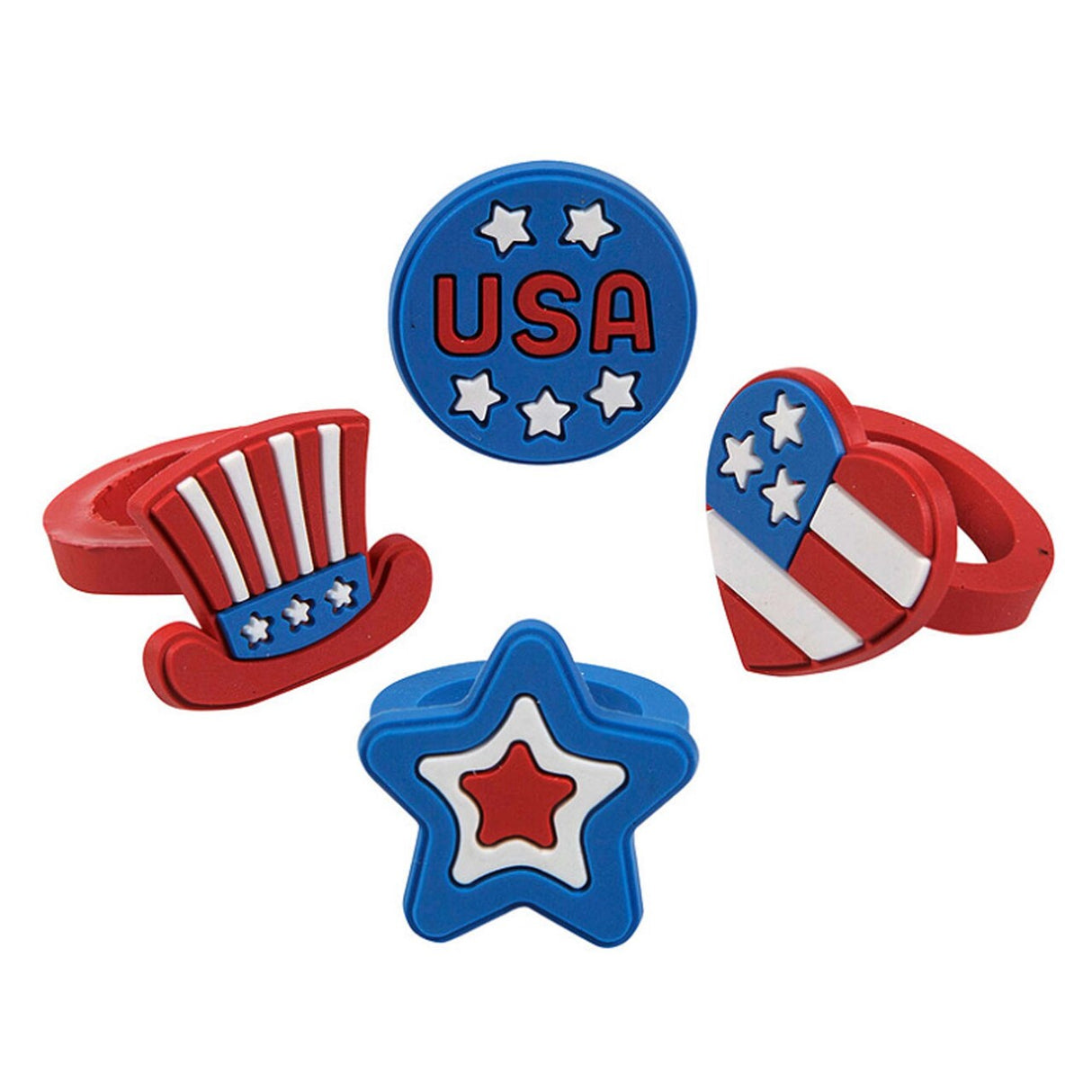 1" Patriotic Red, White & Blue Rubber Rings Assortment 24 Pc.