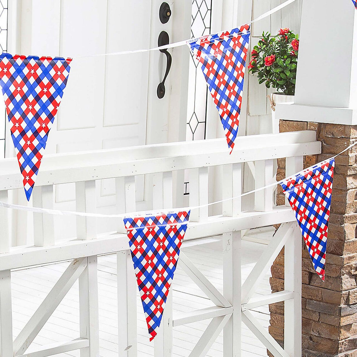 100 ft. x 14" Patriotic Gingham Plastic Pennant Hanging Banner Decoration