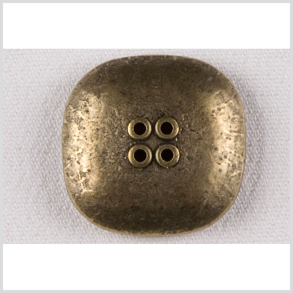 Rounded Square Metal 4-Hole Button - 44L/28mm - Brass Distressed Texture