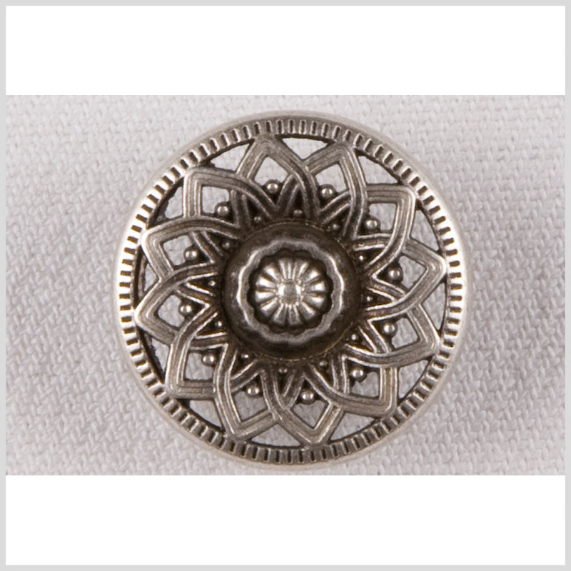 Silver Decorative Metal Flower Shank-Back Coat Button - 36L/23mm