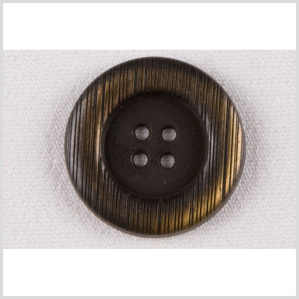 Metal 4-Hole Button - 24L/15mm - Brass Rolled Rim with Engraved Lines