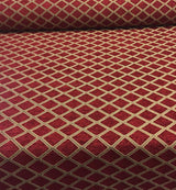 Cleopatra Chenille Upholstery Fabric - Diamond Ruby Red Gold Print, 56" Width (By The Yard)