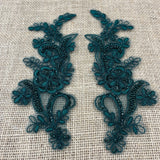 1 Pair Beaded & Corded Floral Lace Applique 9" x 2.5" Each Side
