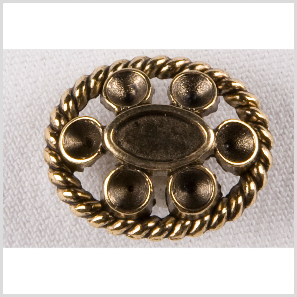 Oval Metal Shank Back Button - 40L/25.5mm - Gold Circles and Twisted Rope Open Framework
