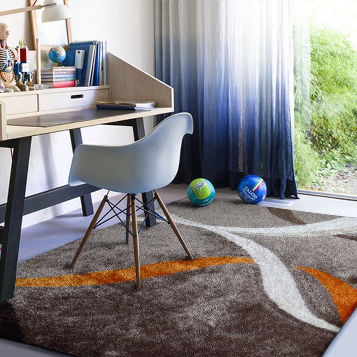 Vibrant Soft Plush Cozy Wavy Shag Area Rug Carpet Polyester Fabric - Modern Wavy Shag, Gray/Mocha, 5' X 7' / 7'6" X 10'3" (1 Unit)