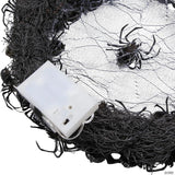 14 3/4" Light-Up Hanging Wreath with Black Spiders Halloween Decoration
