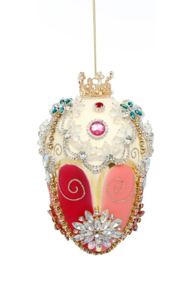 7" Faberge Jewel Egg Ornament, Ivory Rose - Mark Roberts