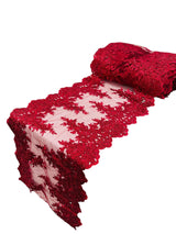 Lace Table Runner Fabric - Embroidered Sequined Metallic Appliques, Scalloped Double Border, 14" Width X 90" Length (1 Piece)