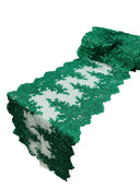 Lace Table Runner Fabric - Embroidered Sequined Metallic Appliques, Scalloped Double Border, 14" Width X 90" Length (1 Piece)