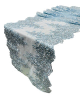Lace Table Runner Fabric - Embroidered Sequined Metallic Appliques, Scalloped Double Border, 14" Width X 90" Length (1 Piece)