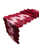 Lace Table Runner Fabric - Embroidered Sequined Metallic Appliques, Scalloped Double Border, 14" Width X 90" Length (1 Piece)