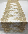 Lace Table Runner Fabric - Embroidered Sequined Metallic Appliques, Scalloped Double Border, 14" Width X 90" Length (1 Piece)