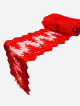 Lace Table Runner Fabric - Embroidered Sequined Metallic Appliques, Scalloped Double Border, 14" Width X 90" Length (1 Piece)